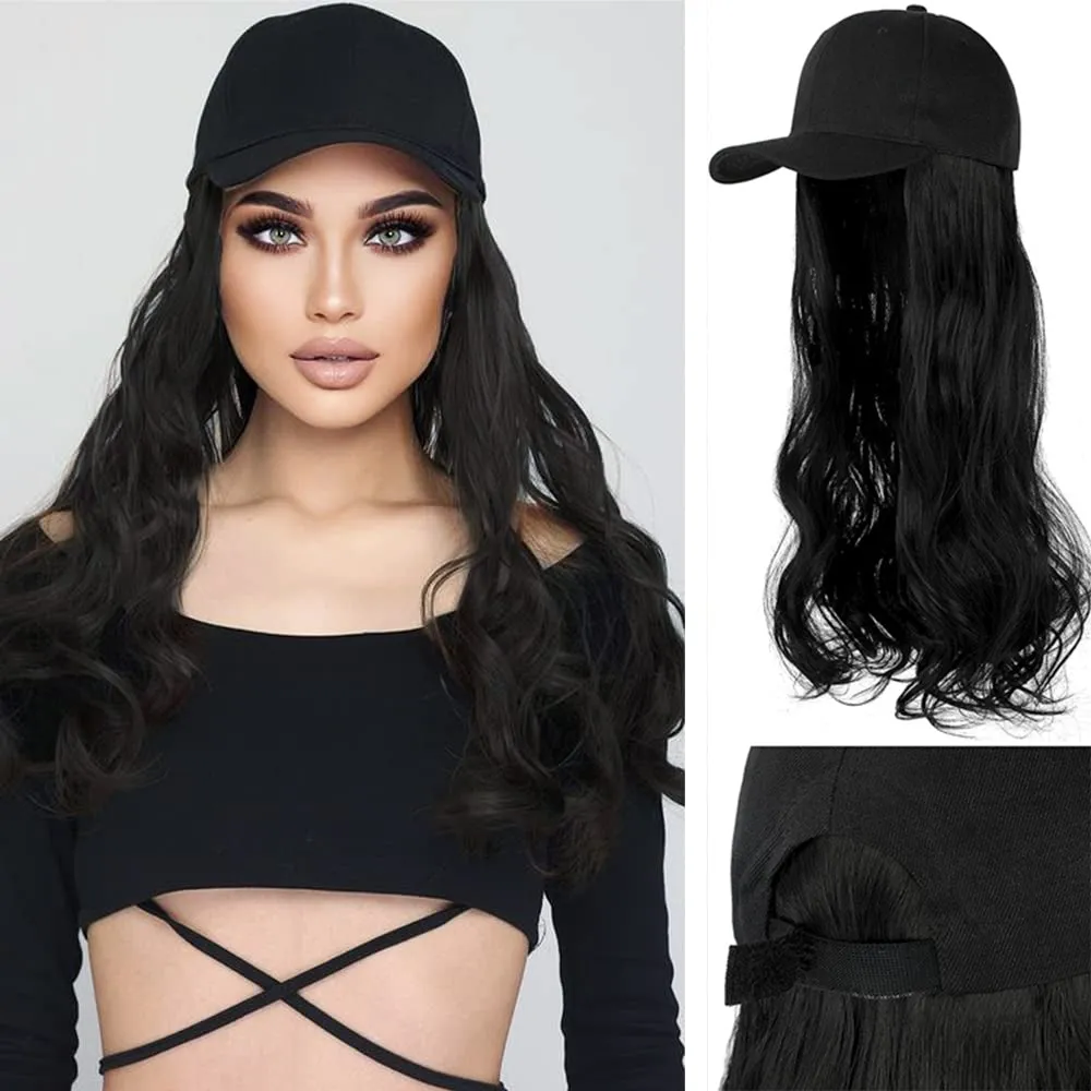 Ins Hot  24" Long Curly Wavy Hairpiece Adjustable Baseball Cap Attached Natural Wig for Women Girls Bleach Blonde