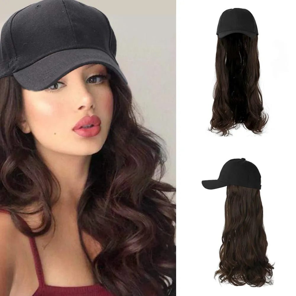 Ins Hot  24" Long Curly Wavy Hairpiece Adjustable Baseball Cap Attached Natural Wig for Women Girls Bleach Blonde