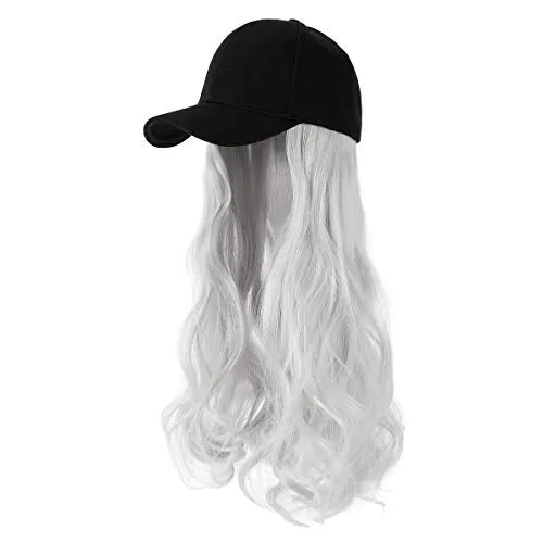 Ins Hot  24" Long Curly Wavy Hairpiece Adjustable Baseball Cap Attached Natural Wig for Women Girls Bleach Blonde