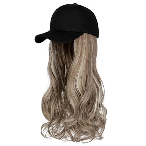 Ins Hot  24" Long Curly Wavy Hairpiece Adjustable Baseball Cap Attached Natural Wig for Women Girls Bleach Blonde