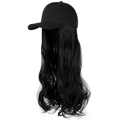 Ins Hot  24" Long Curly Wavy Hairpiece Adjustable Baseball Cap Attached Natural Wig for Women Girls Bleach Blonde