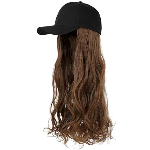 Ins Hot  24" Long Curly Wavy Hairpiece Adjustable Baseball Cap Attached Natural Wig for Women Girls Bleach Blonde