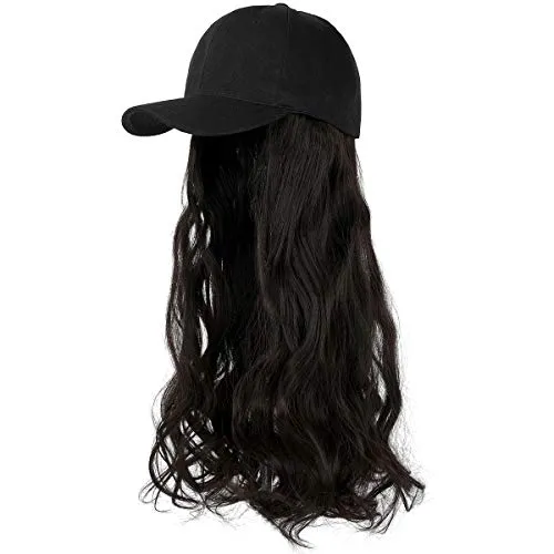 Ins Hot  24" Long Curly Wavy Hairpiece Adjustable Baseball Cap Attached Natural Wig for Women Girls Bleach Blonde