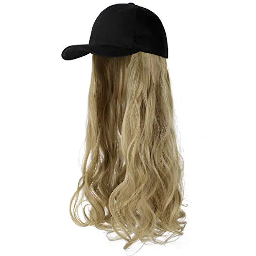 Ins Hot  24" Long Curly Wavy Hairpiece Adjustable Baseball Cap Attached Natural Wig for Women Girls Bleach Blonde
