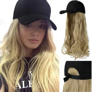 Ins Hot  24" Long Curly Wavy Hairpiece Adjustable Baseball Cap Attached Natural Wig for Women Girls Bleach Blonde