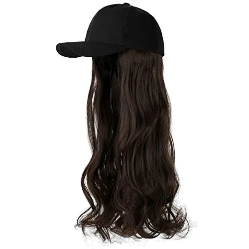 Ins Hot  24" Long Curly Wavy Hairpiece Adjustable Baseball Cap Attached Natural Wig for Women Girls Bleach Blonde
