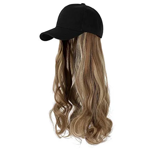 Ins Hot  24" Long Curly Wavy Hairpiece Adjustable Baseball Cap Attached Natural Wig for Women Girls Bleach Blonde