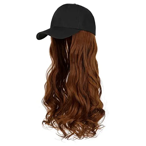 Ins Hot  24" Long Curly Wavy Hairpiece Adjustable Baseball Cap Attached Natural Wig for Women Girls Bleach Blonde