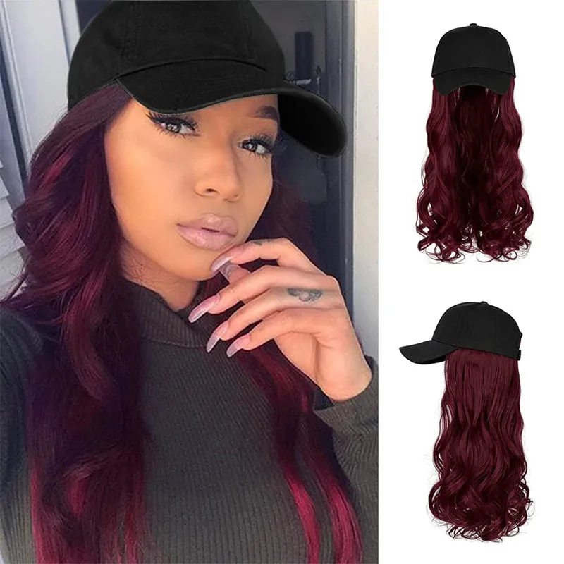 Ins Hot  24" Long Curly Wavy Hairpiece Adjustable Baseball Cap Attached Natural Wig for Women Girls Bleach Blonde
