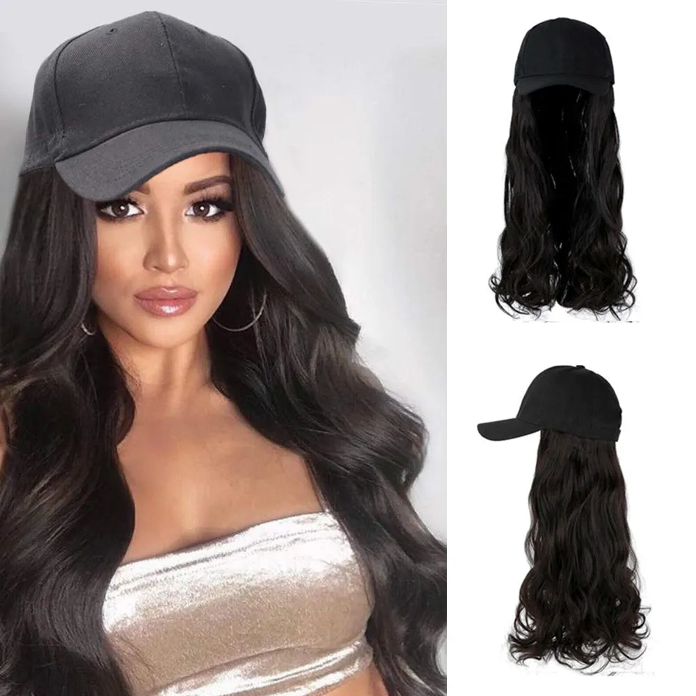 Ins Hot  24" Long Curly Wavy Hairpiece Adjustable Baseball Cap Attached Natural Wig for Women Girls Bleach Blonde
