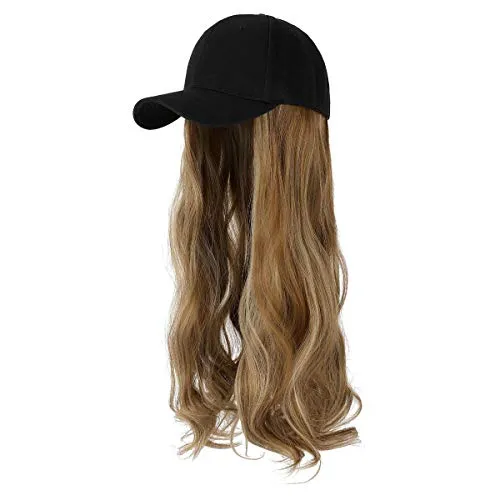 Ins Hot  24" Long Curly Wavy Hairpiece Adjustable Baseball Cap Attached Natural Wig for Women Girls Bleach Blonde