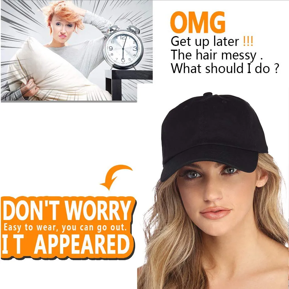 Ins Hot  24" Long Curly Wavy Hairpiece Adjustable Baseball Cap Attached Natural Wig for Women Girls Bleach Blonde