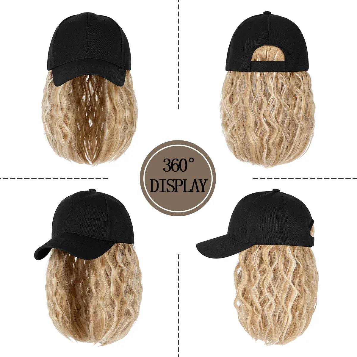 Ins Hot Baseball Cap Hair with 14 inch Wave Curly Bob  Wig