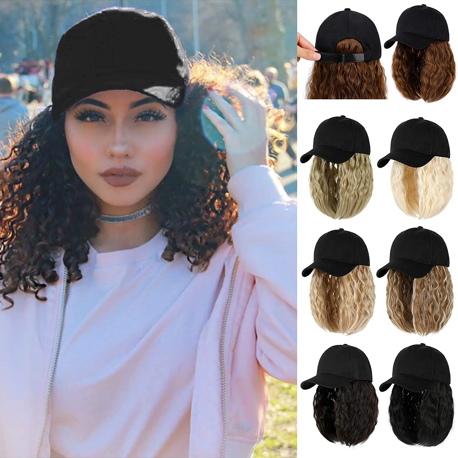 Ins Hot Baseball Cap Hair with 14 inch Wave Curly Bob  Wig