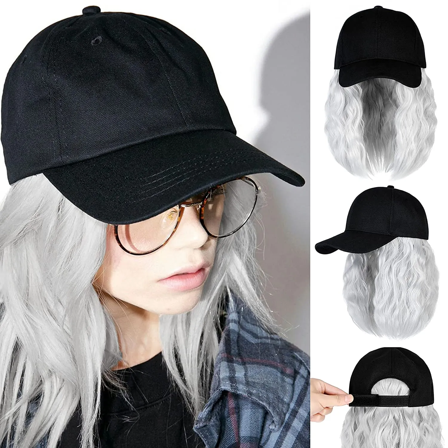 Ins Hot Baseball Cap Hair with 14 inch Wave Curly Bob  Wig