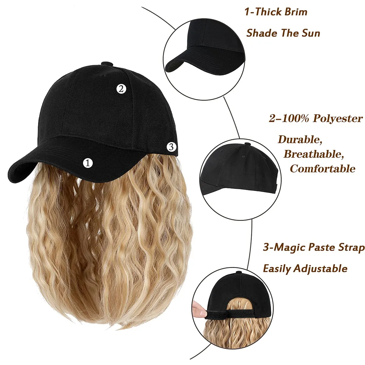 Ins Hot Baseball Cap Hair with 14 inch Wave Curly Bob  Wig