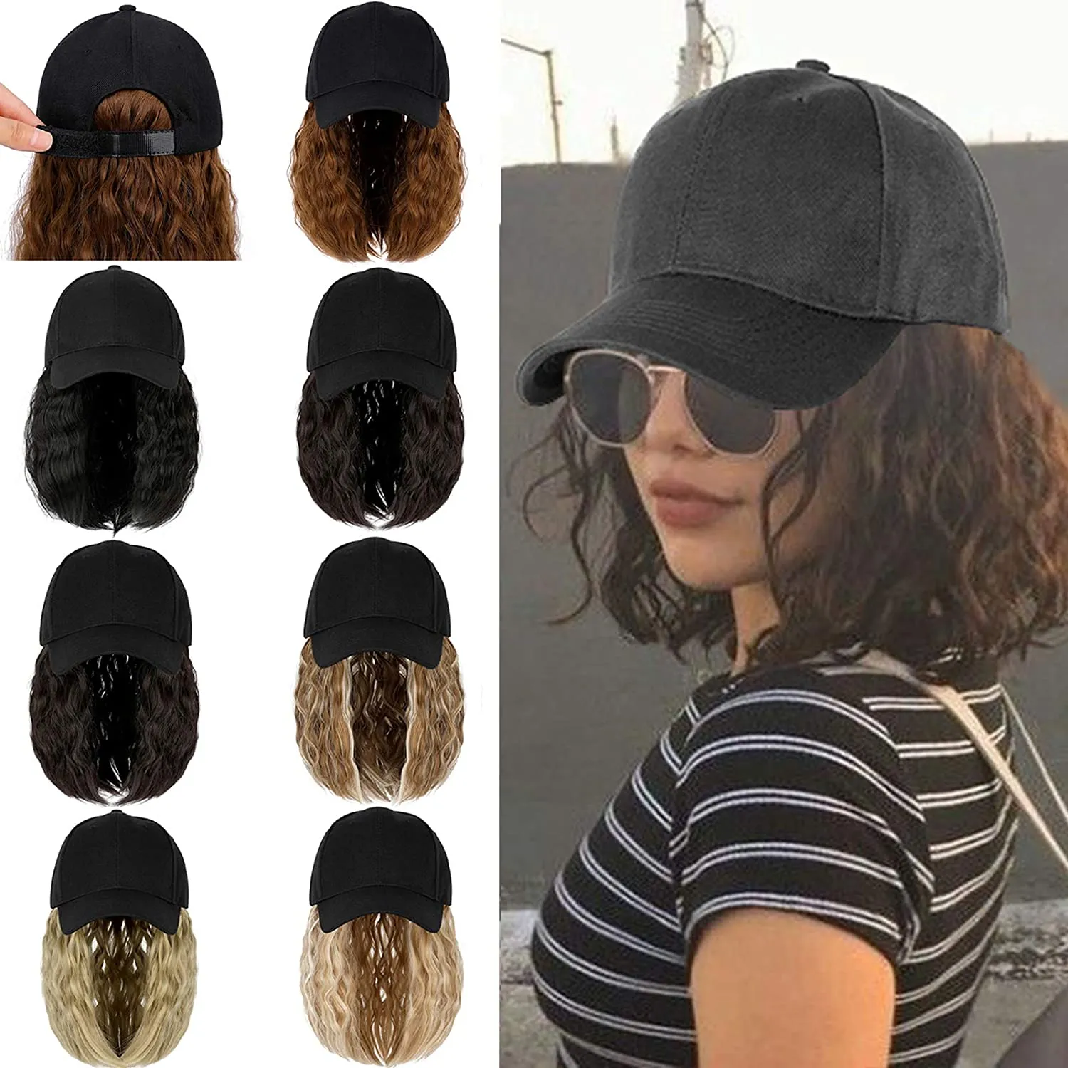 Ins Hot Baseball Cap Hair with 14 inch Wave Curly Bob  Wig