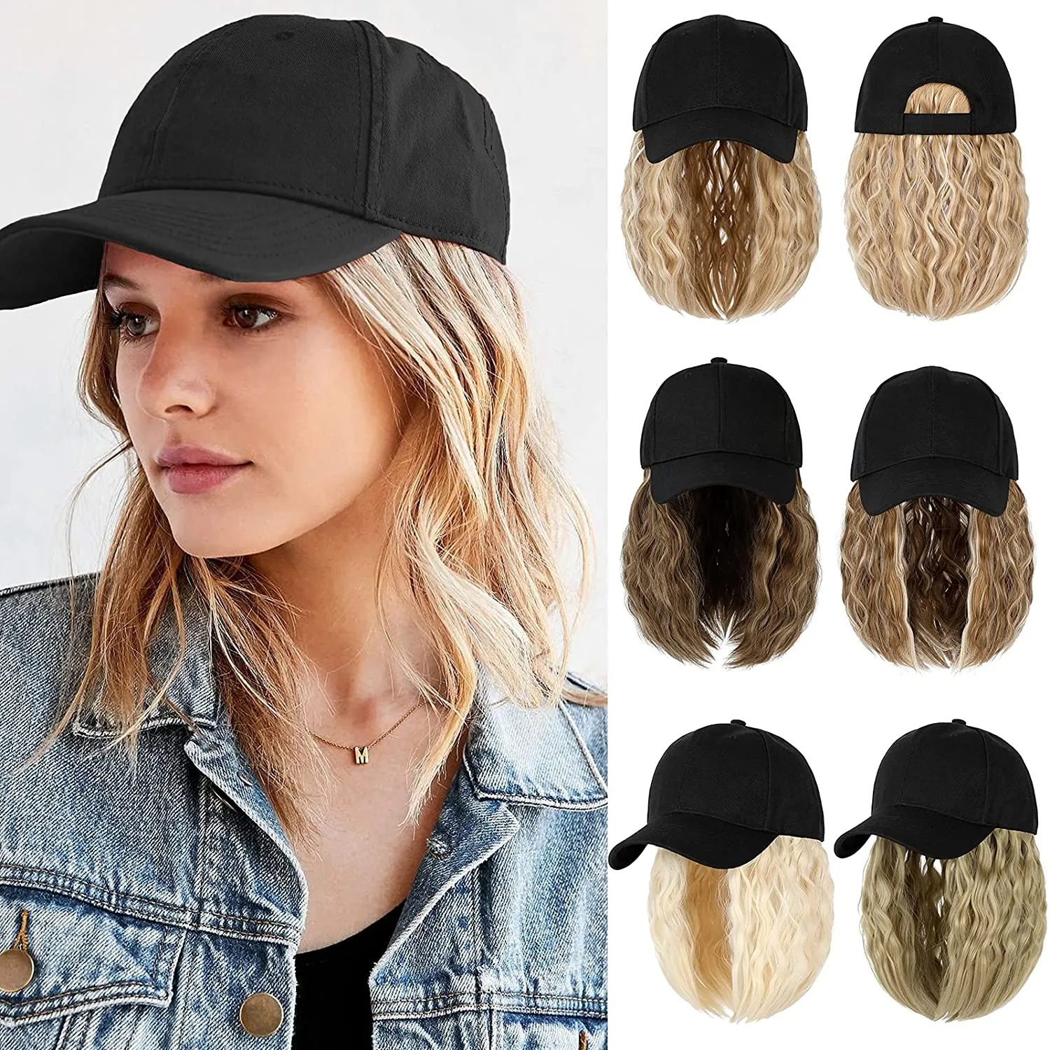 Ins Hot Baseball Cap Hair with 14 inch Wave Curly Bob  Wig