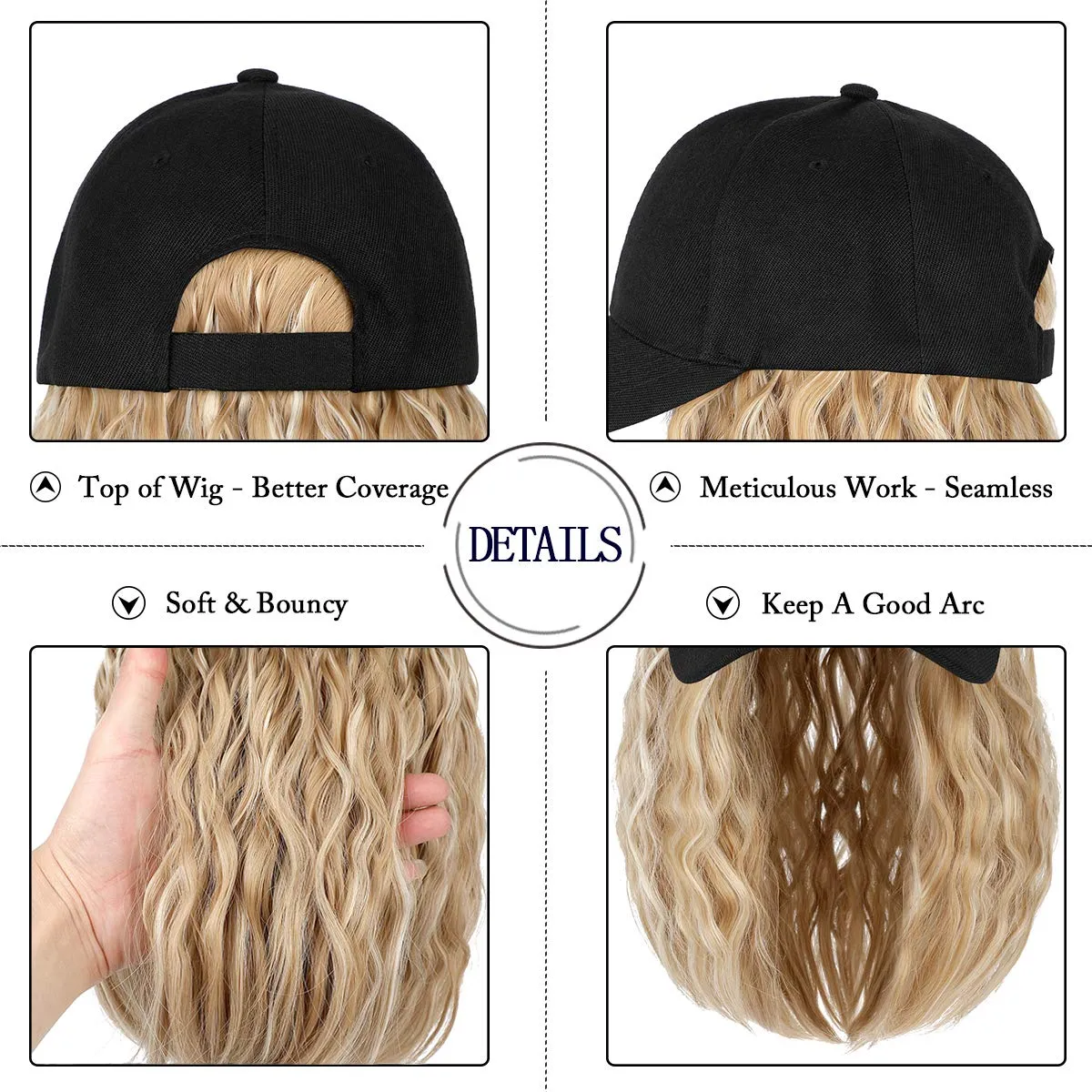 Ins Hot Baseball Cap Hair with 14 inch Wave Curly Bob  Wig