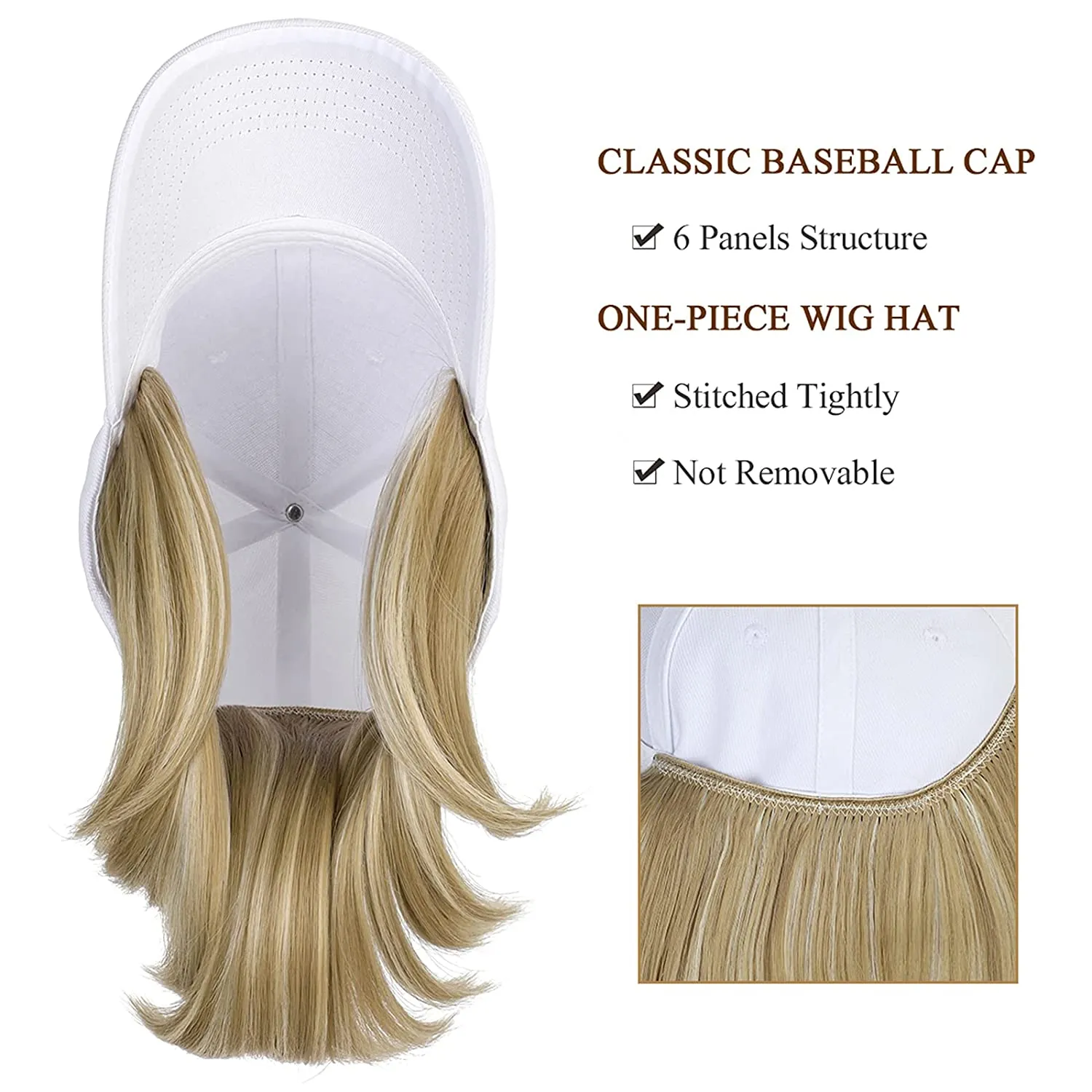 Ins Hot Baseball Cap with 14'' Hair Extensions Adjustable Wig