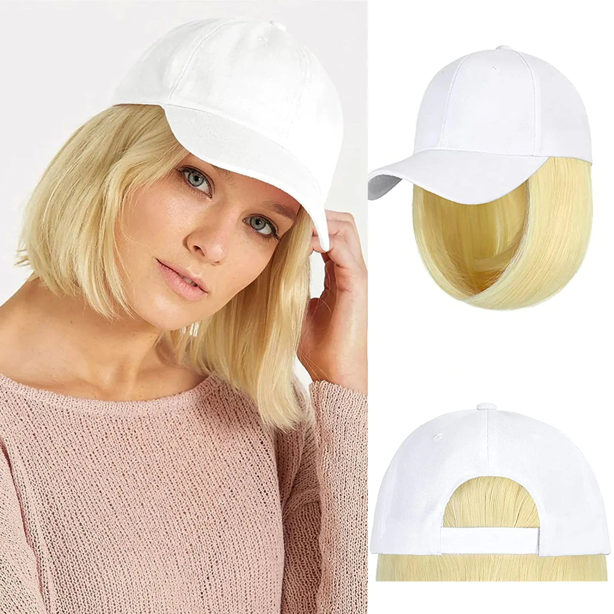 Ins Hot Baseball Cap with 14'' Hair Extensions Adjustable Wig