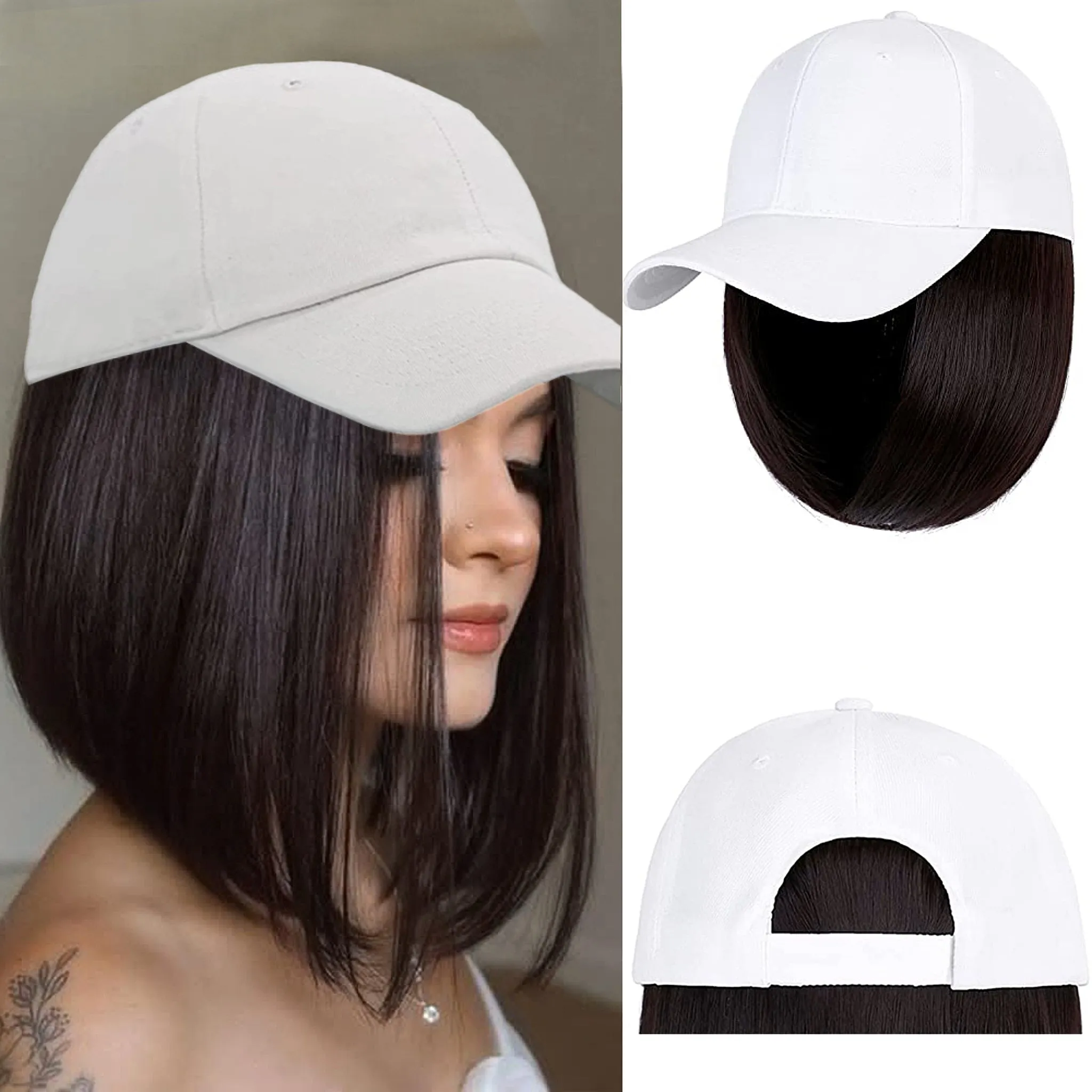Ins Hot Baseball Cap with 14'' Hair Extensions Adjustable Wig