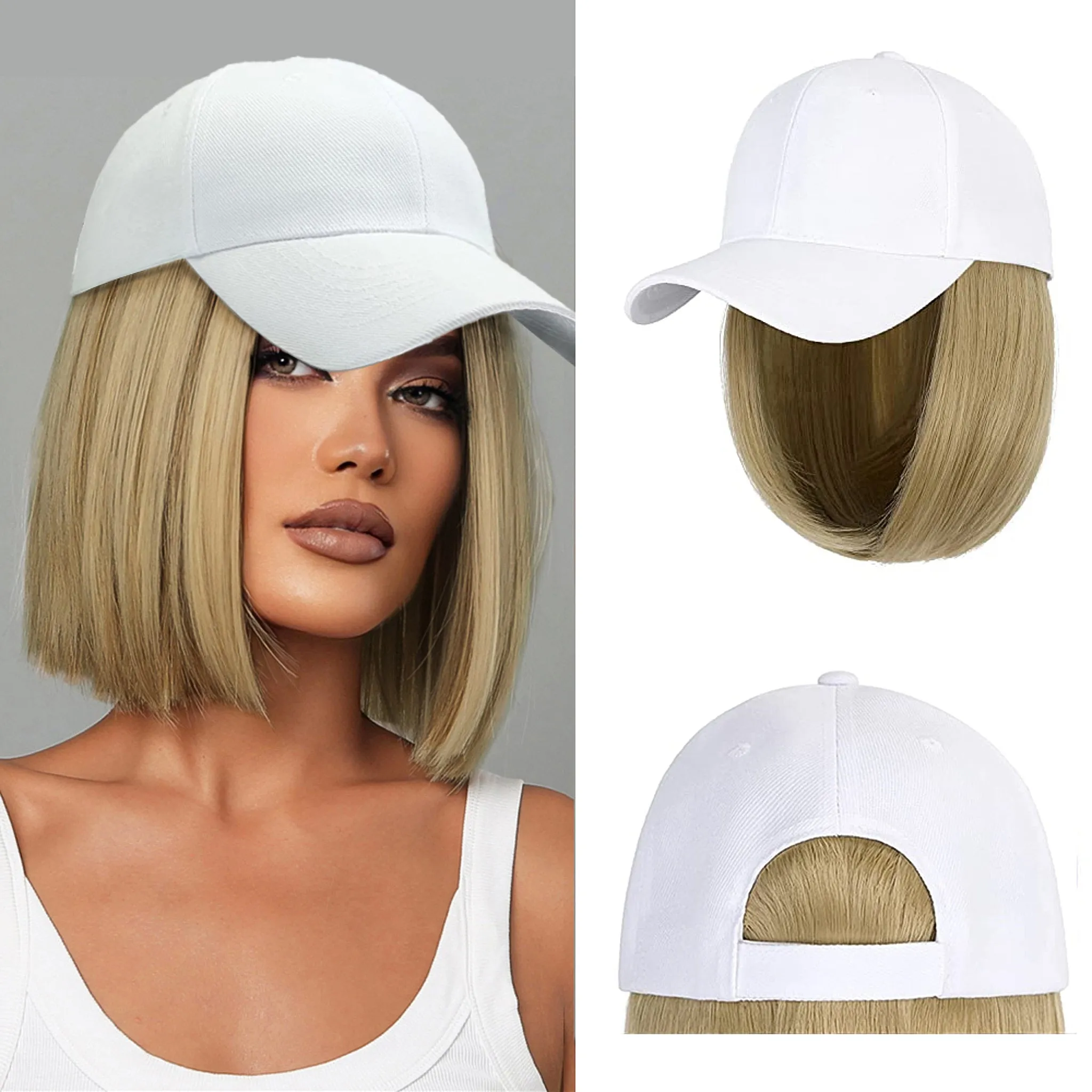 Ins Hot Baseball Cap with 14'' Hair Extensions Adjustable Wig