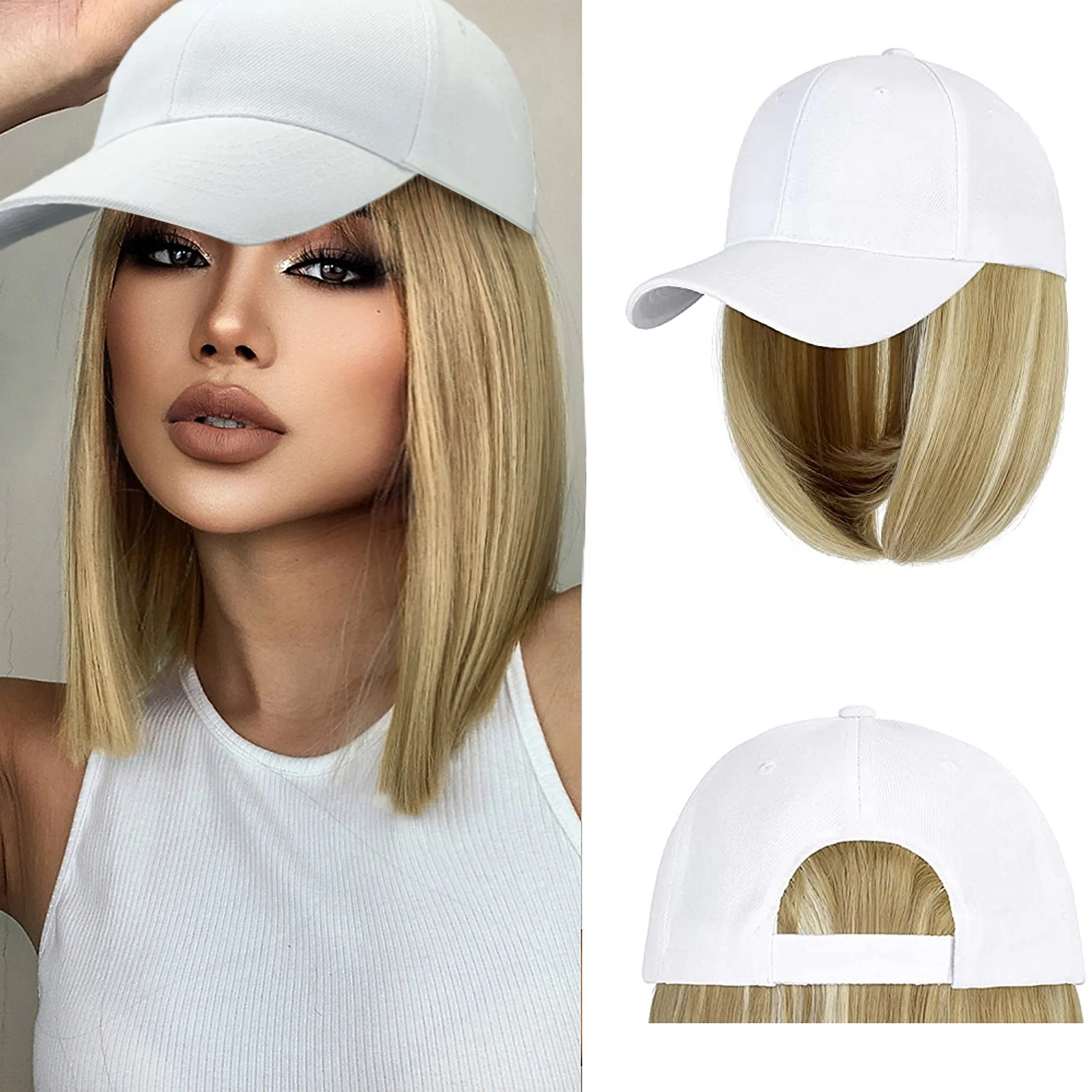 Ins Hot Baseball Cap with 14'' Hair Extensions Adjustable Wig
