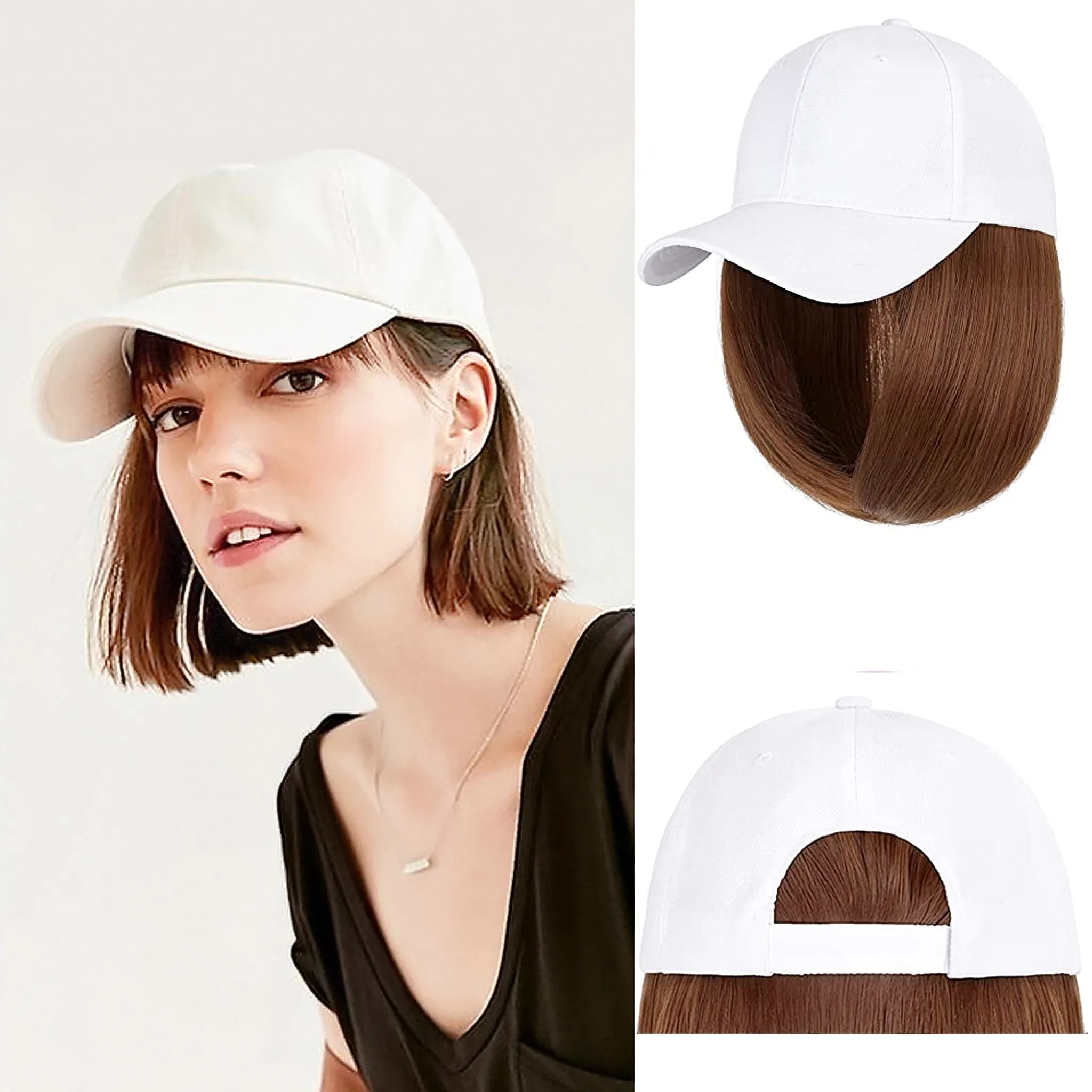 Ins Hot Baseball Cap with 14'' Hair Extensions Adjustable Wig