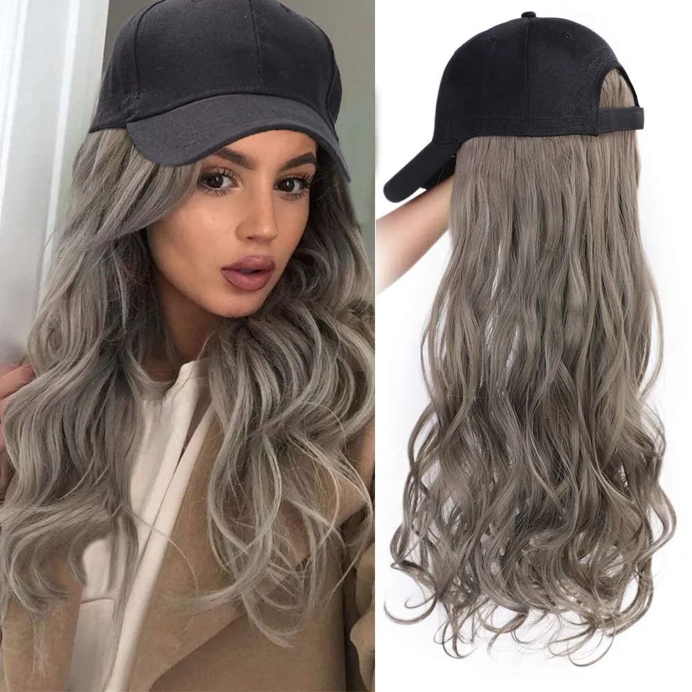 Ins Hot Brown Black Wave Wig With Hat