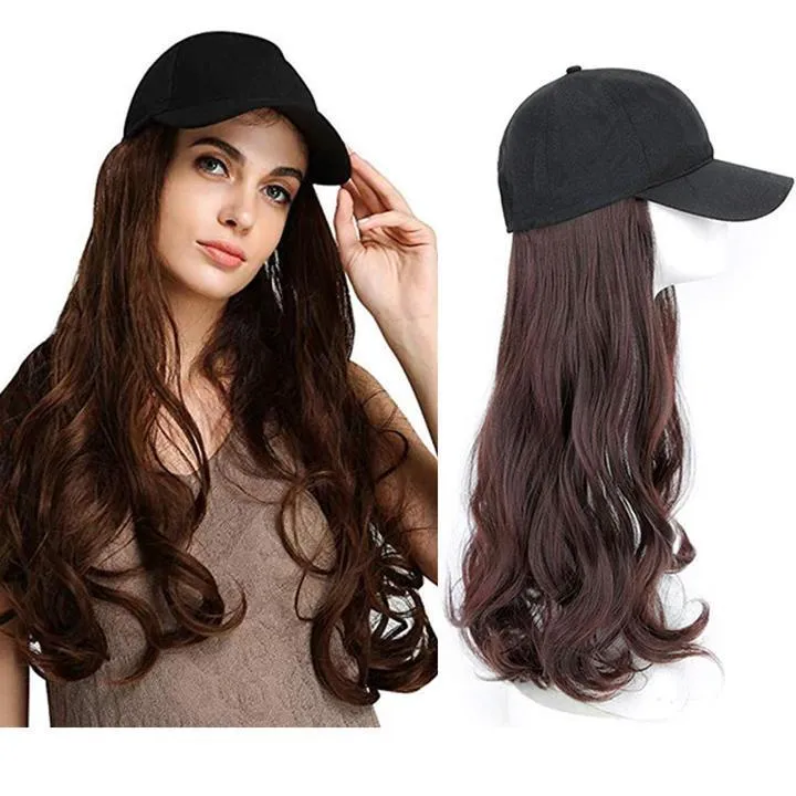Ins Hot Brown Black Wave Wig With Hat