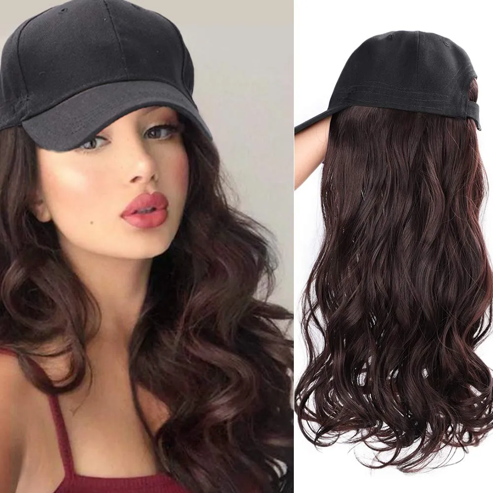Ins Hot Brown Black Wave Wig With Hat