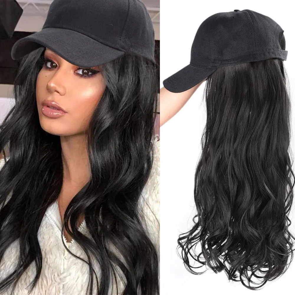 Ins Hot Brown Black Wave Wig With Hat