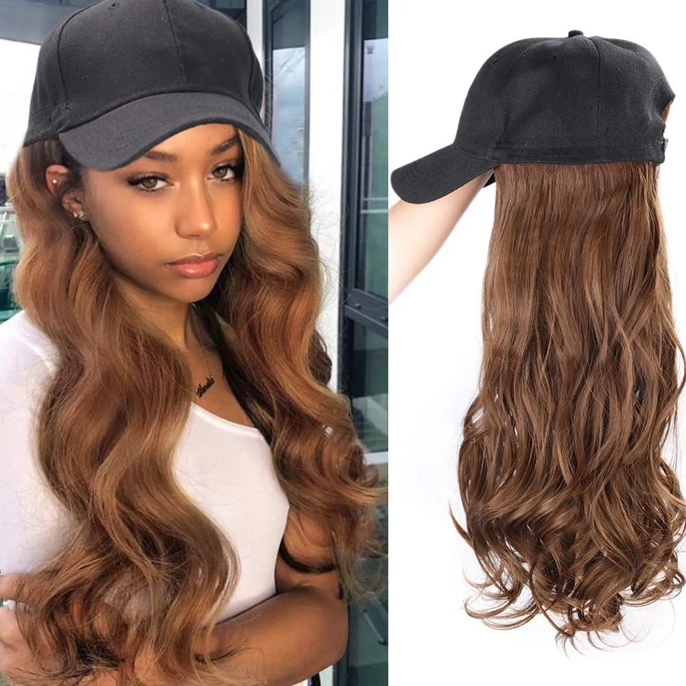 Ins Hot Brown Black Wave Wig With Hat