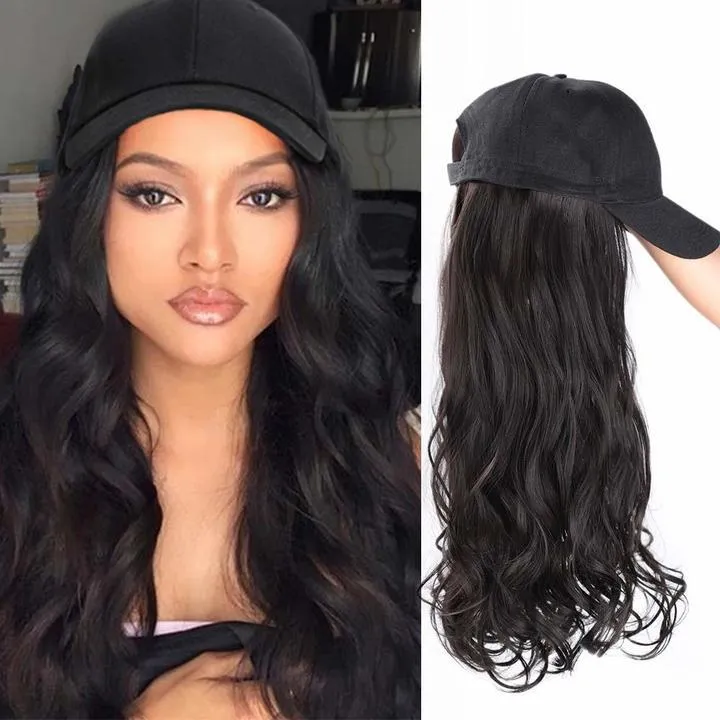 Ins Hot Brown Black Wave Wig With Hat