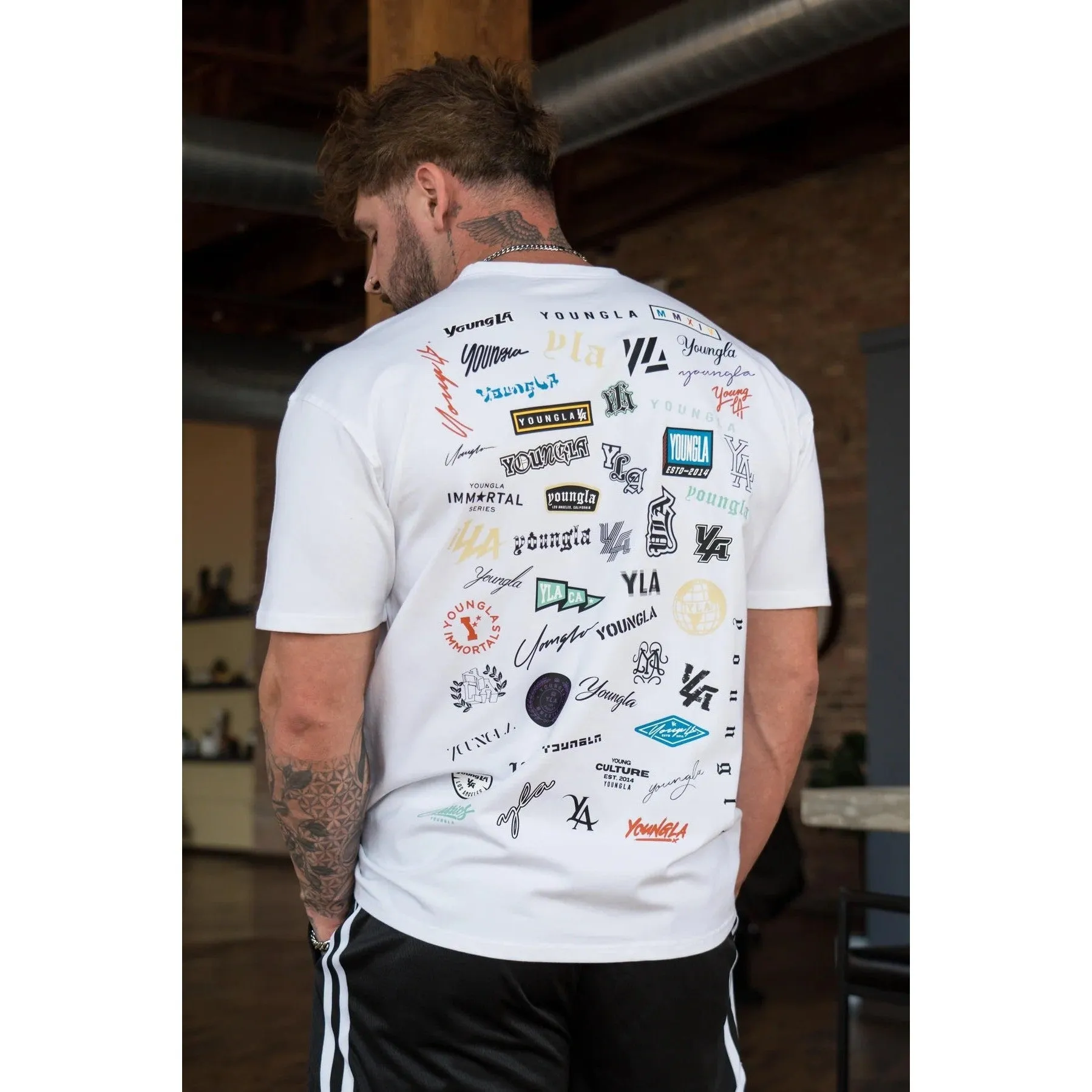 INSTOCK-YOUNG LA summer full back print short-sleeved men's loose