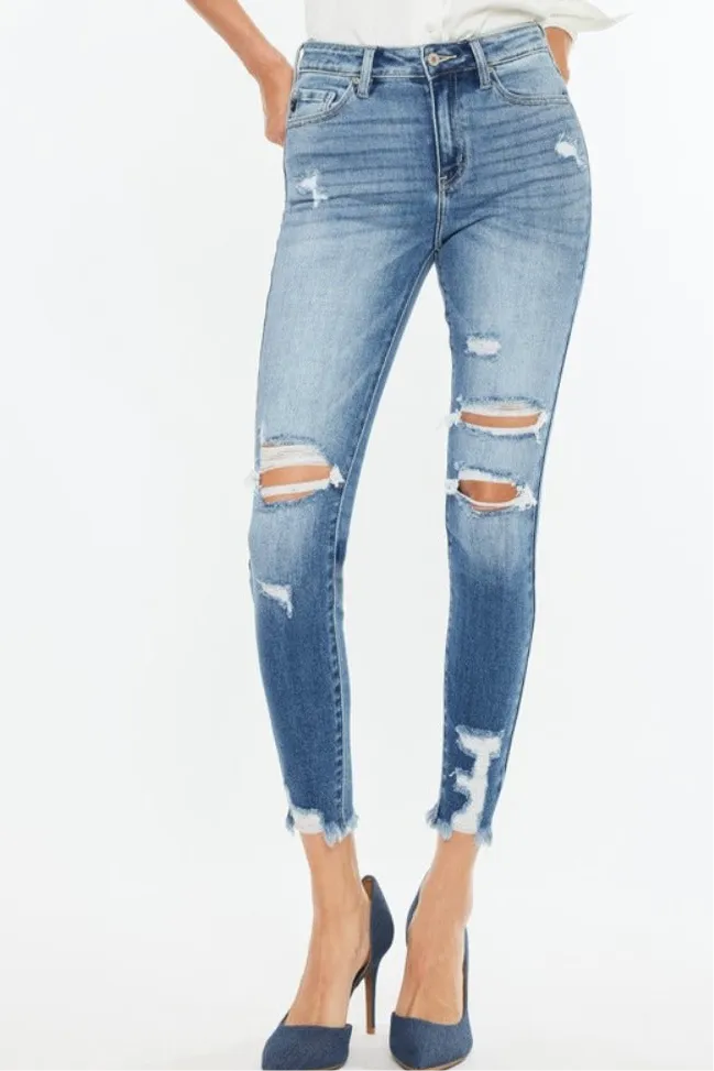 Kancan High Rise Frayed Ankle Skinny Jeans