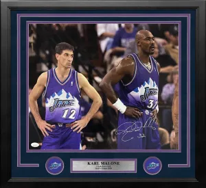 Karl Malone with Stockton Utah Jazz Autographed 16x20 Framed Photo JSA COA
