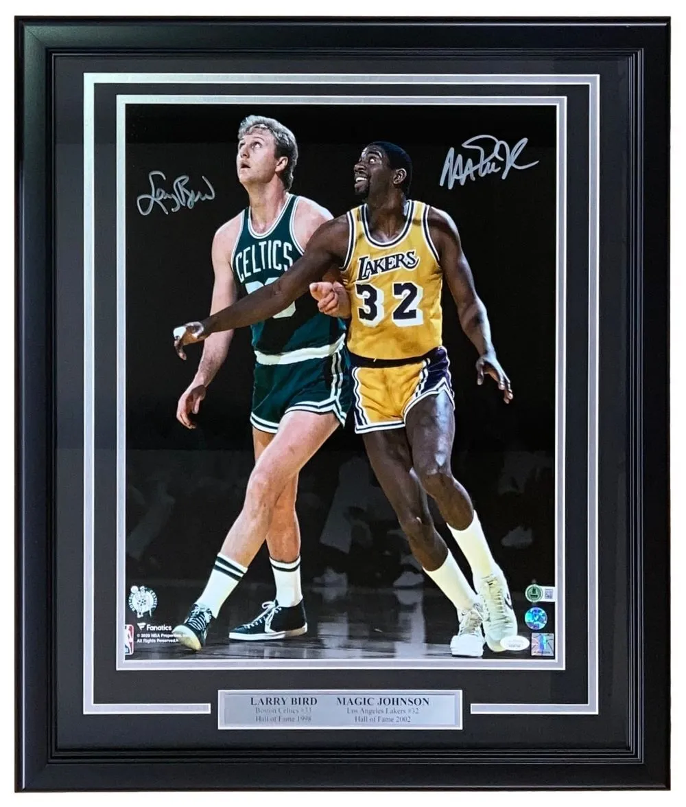Larry Bird Magic Johnson Signed Framed 16x20 Boston Celtics Lakers Photo JSA BAS