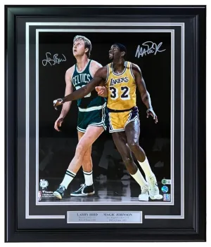 Larry Bird Magic Johnson Signed Framed 16x20 Boston Celtics Lakers Photo JSA BAS
