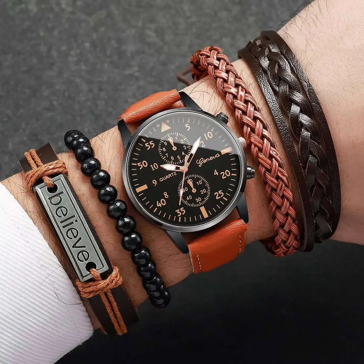 Leather 5PCS/Set Roma Dial Watches（Without Box）