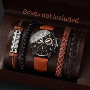 Leather 5PCS/Set Roma Dial Watches（Without Box）