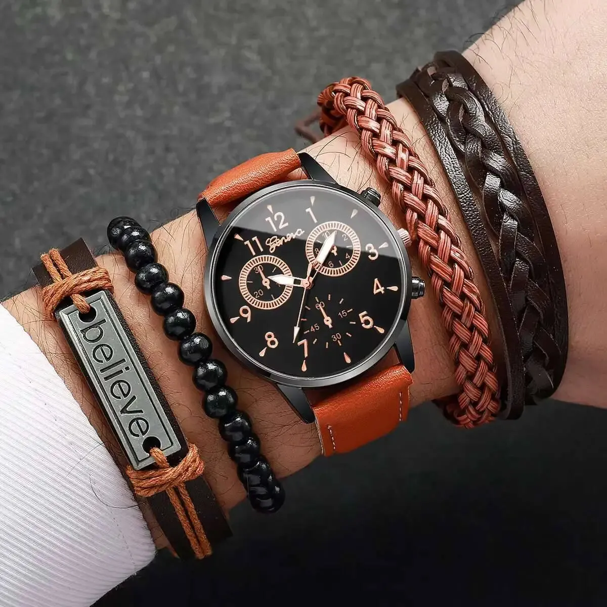 Leather 5PCS/Set Roma Dial Watches（Without Box）