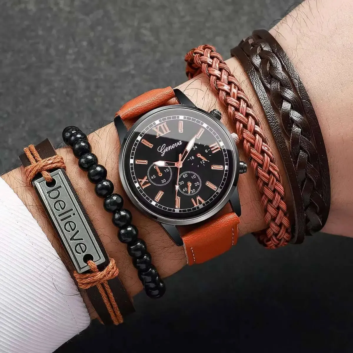 Leather 5PCS/Set Roma Dial Watches（Without Box）
