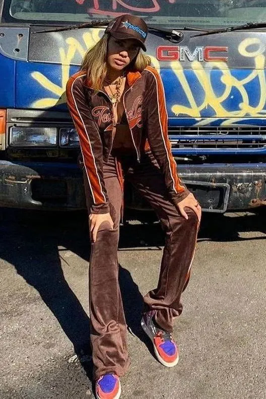 Letter embroidery street style suit