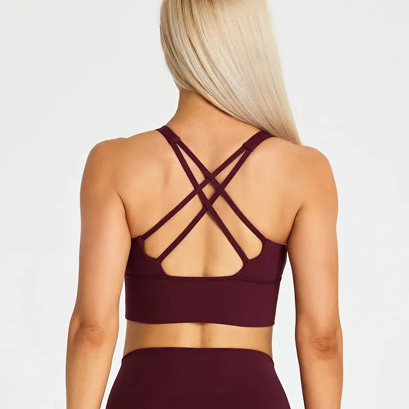 Lightweight Soft Strappy Sports Bras Women - Naked Feel Crisscross Padded Push Up Fitness Yoga Bra Top