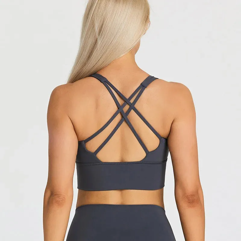 Lightweight Soft Strappy Sports Bras Women - Naked Feel Crisscross Padded Push Up Fitness Yoga Bra Top