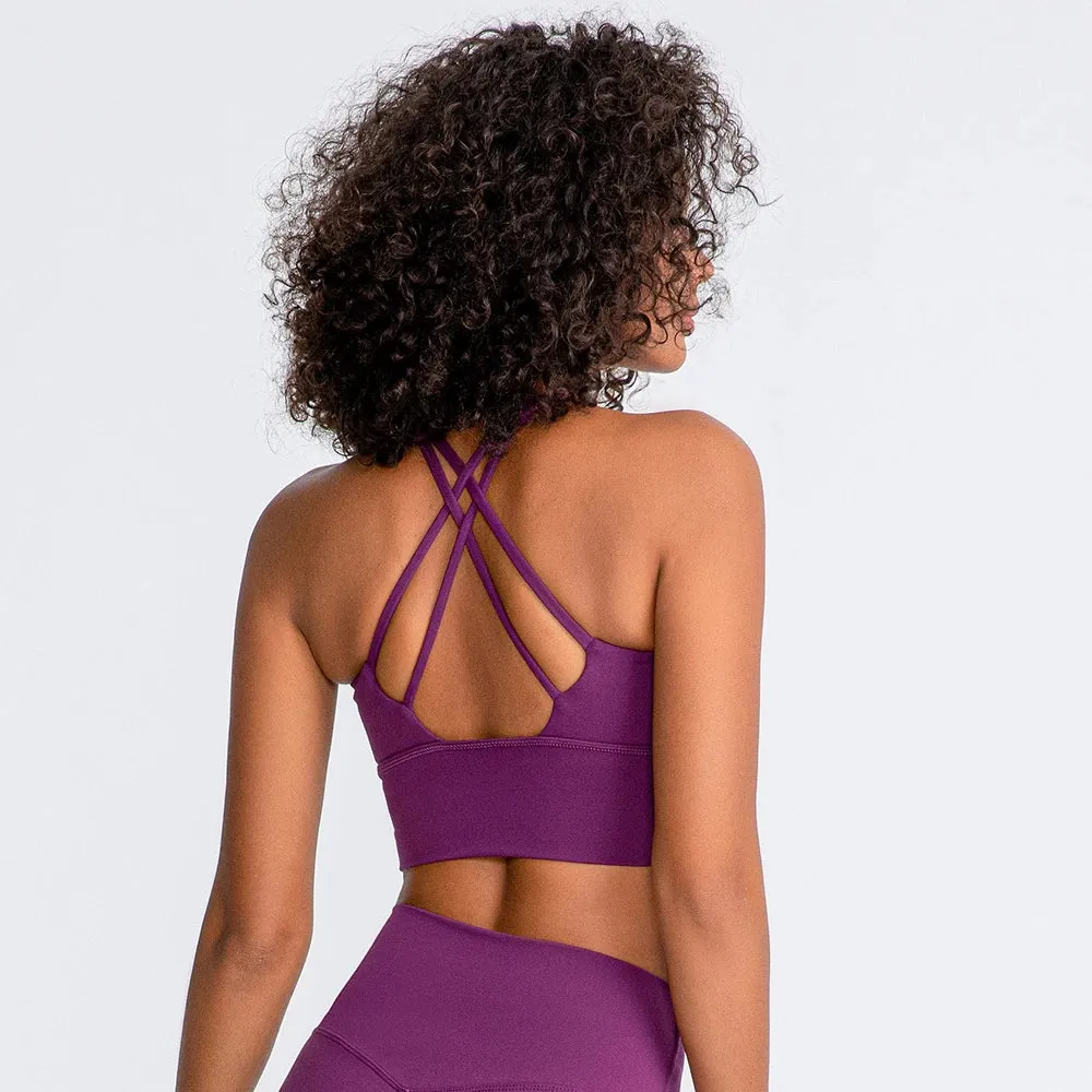 Lightweight Soft Strappy Sports Bras Women - Naked Feel Crisscross Padded Push Up Fitness Yoga Bra Top