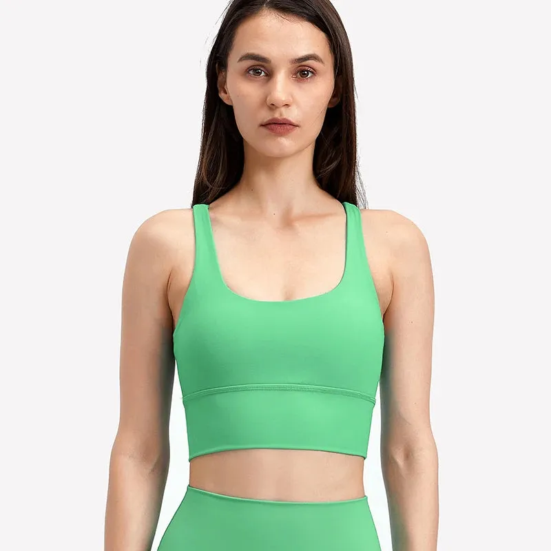 Lightweight Soft Strappy Sports Bras Women - Naked Feel Crisscross Padded Push Up Fitness Yoga Bra Top