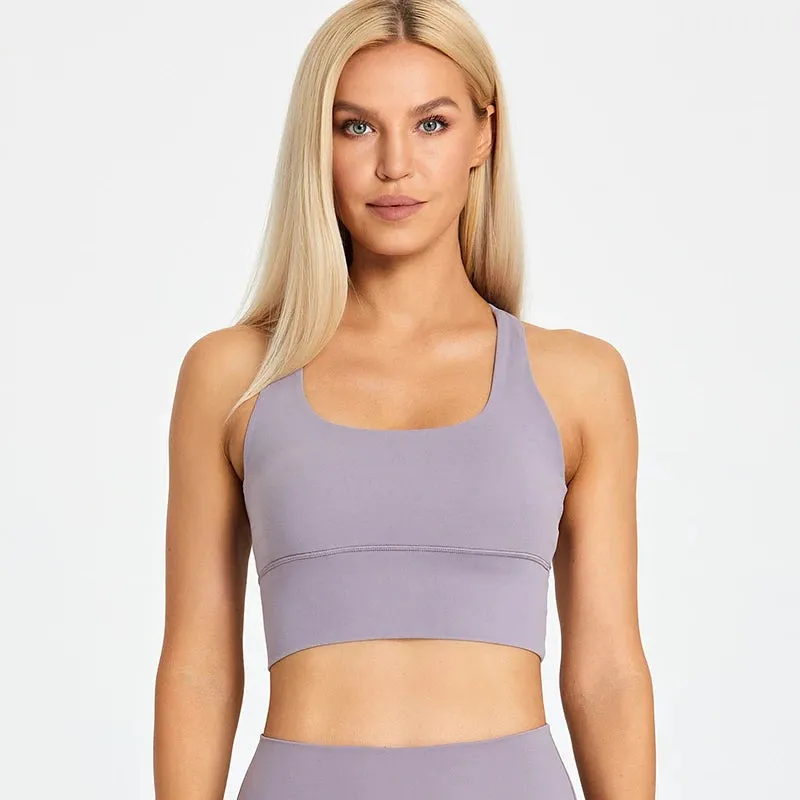 Lightweight Soft Strappy Sports Bras Women - Naked Feel Crisscross Padded Push Up Fitness Yoga Bra Top